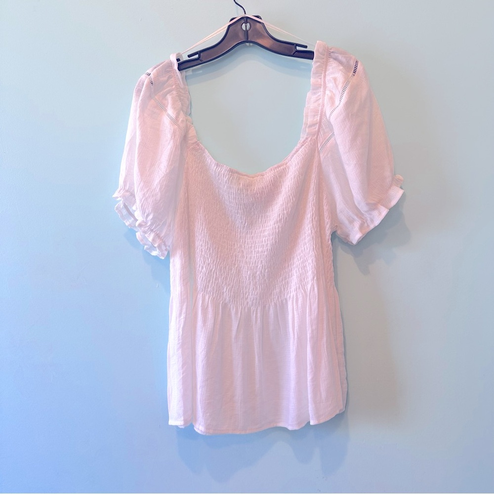 Talent White Smocked Peasant Blouse Women’s 2XL Puff Sleeve Boho Cottagecore